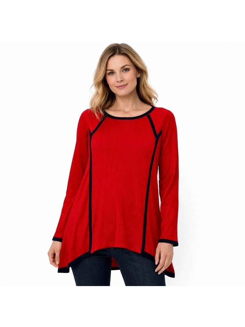MING Red Black Tunic Sweater Top – Medium